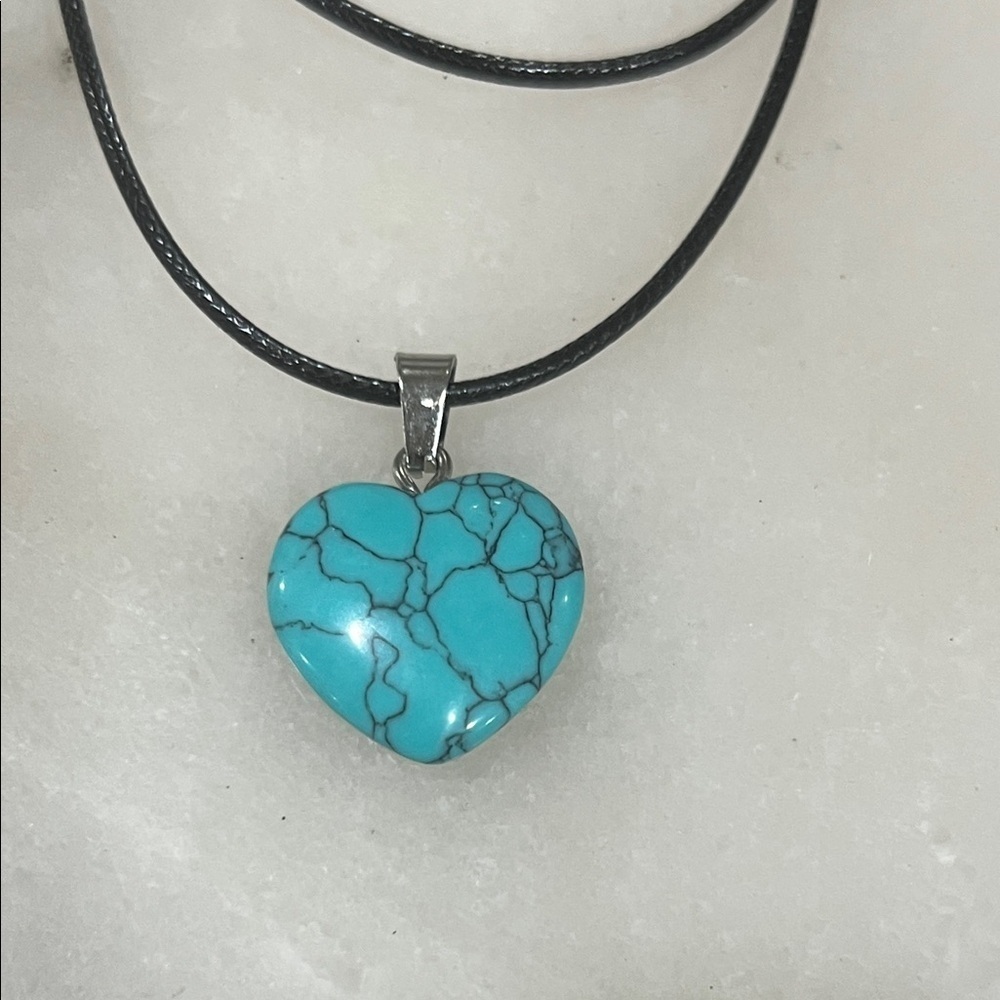Chic Turquoise Heart Necklace with Black Cord